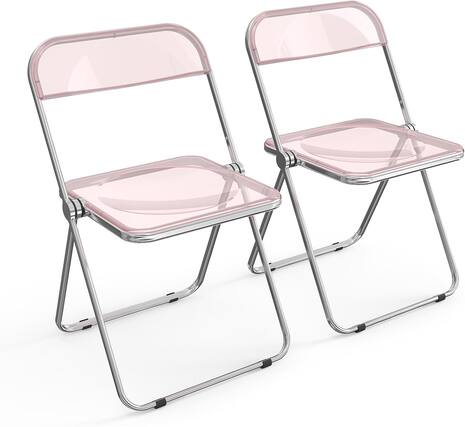 Front. Winado - 2PCS Folding Plastic Chairs Portable Clear Commercial Chair Seat for Indoor Outdoor Party Wedding Dining Display Corner - Pink.