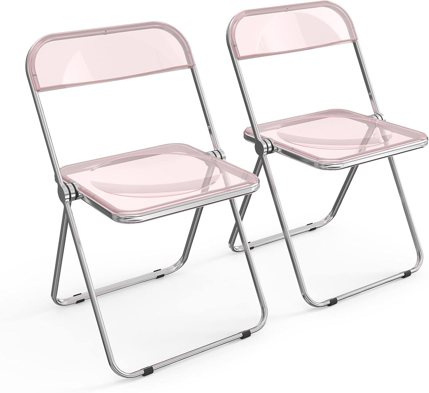 Front. Winado - 2PCS Folding Plastic Chairs Portable Clear Commercial Chair Seat for Indoor Outdoor Party Wedding Dining Display Corner - Pink.