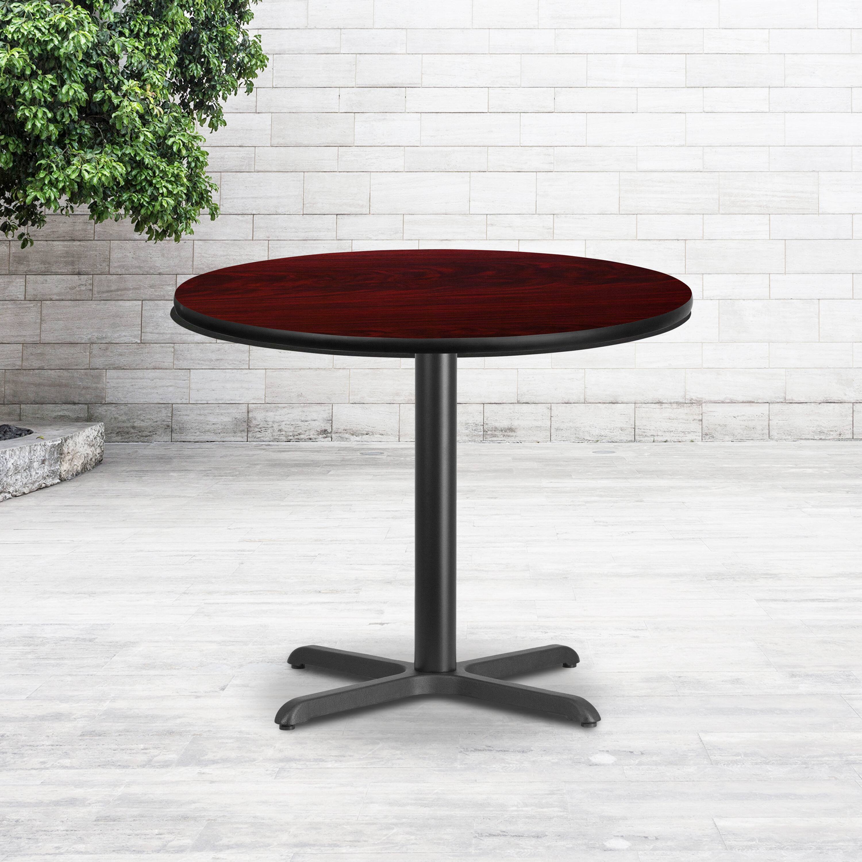 Alt View 1. Emma + Oliver - 36" Round Laminate Table Top with 30"x30" Table Height Base - Mahogany.