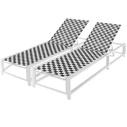 Front. Costway - Costway 2PCS Patio Lounge Chair Chaise Adjustable Reclining Chair Garden Wheel - Black,White.