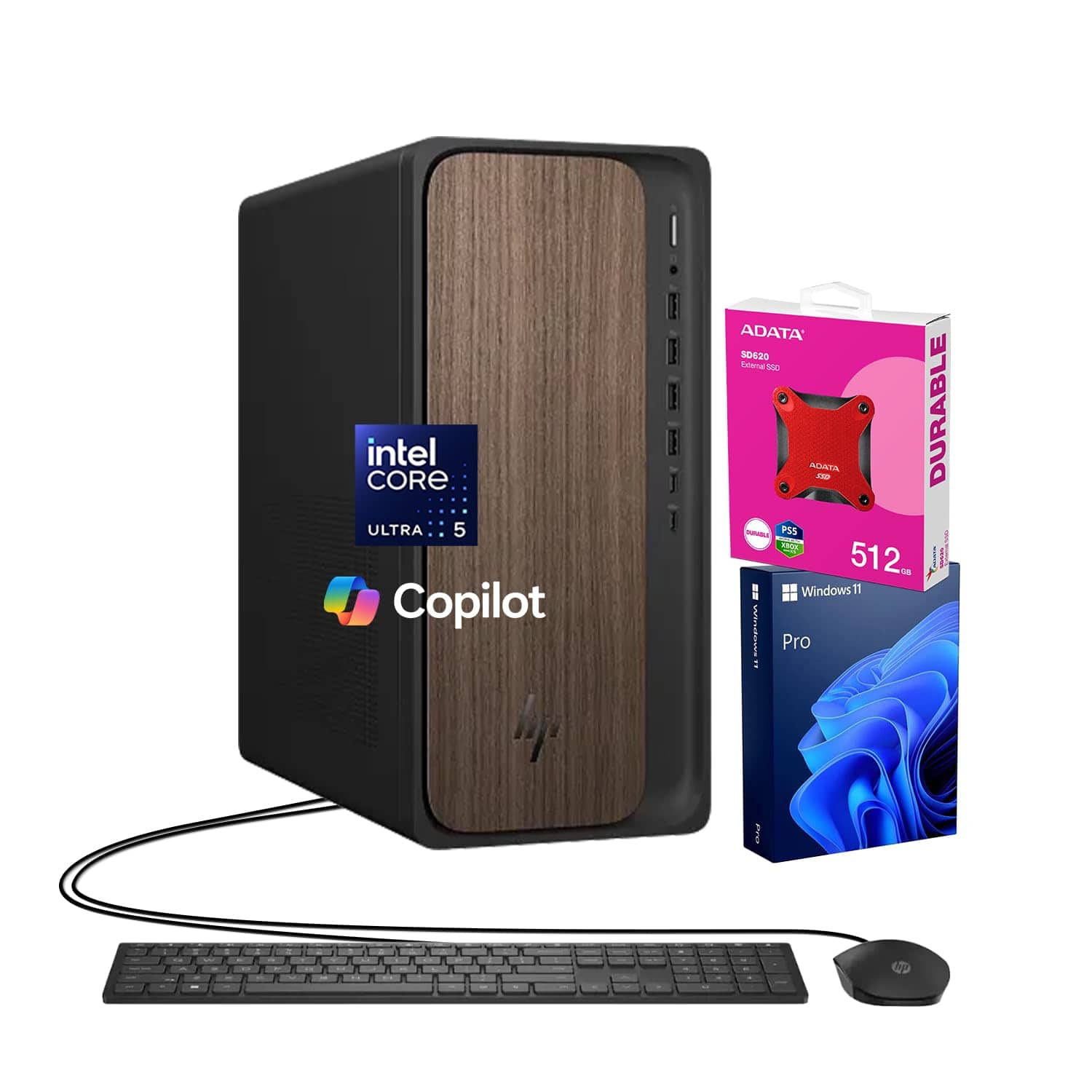 HP - Envy Desktop, Intel Core Ultra 5 225, 16GB DDR5, 2TB SSD, 4K, Wi-Fi 6, Windows 11 Pro, 512GB Ext. SSD - Black