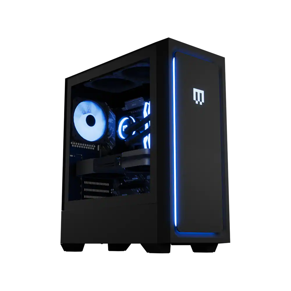 Front. MAINGEAR - MG-1 Elite Gaming Desktop - NVIDIA GeForce RTX 5080 - AMD Ryzen 7 9850X3D - 32GB DDR5 - 2TB NVMe SSD - WiFi 7 - RGB - Black.