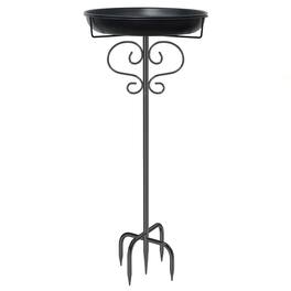 Dazzed Corner - Metal Birdbath Birdfeeder with Heavy Duty 5 Prong Stake - Black