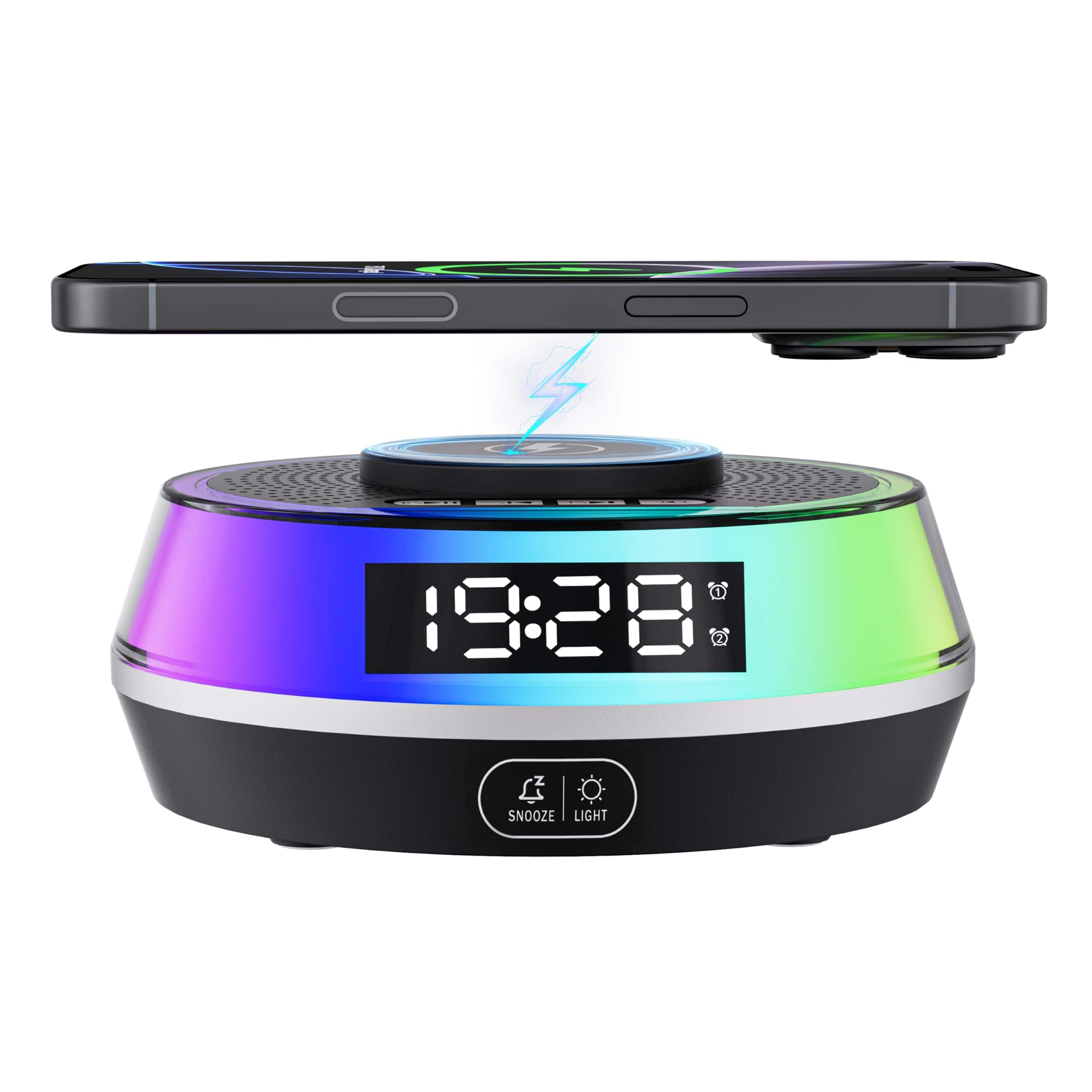 Dazzed Corner - Bluetooth Speaker,Alarm Clocks with Magnetic Wireless Charger Station - Black
