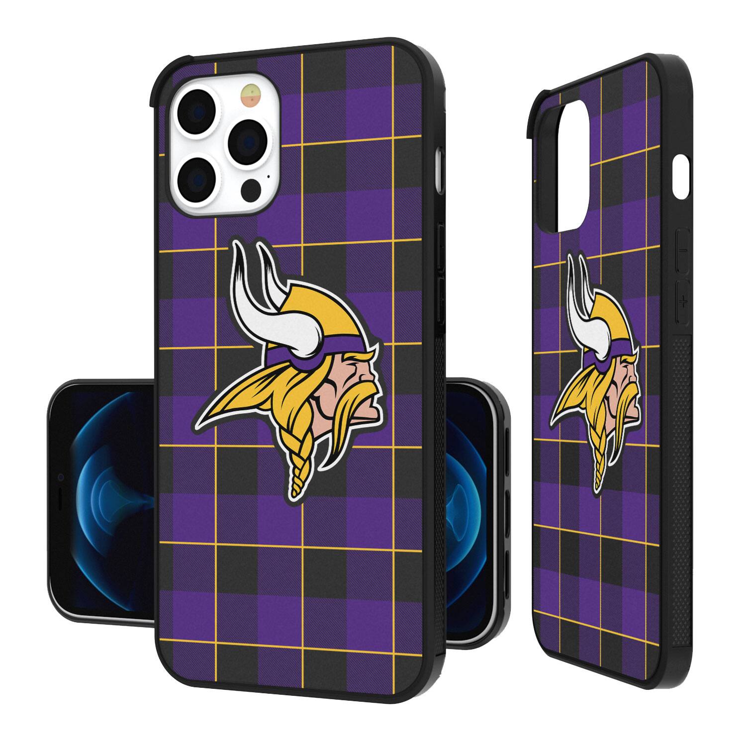 Front. Keyscaper - Minnesota Vikings iPhone Plaid Design Bump Case - X/Xs - Multicolor.