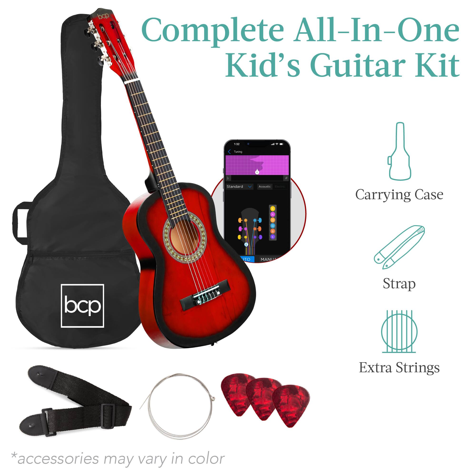 Complete All-In-One Kid's Guitar Kit

- Carrying Case
- Strap
- Extra Strings

*accessories may vary in color