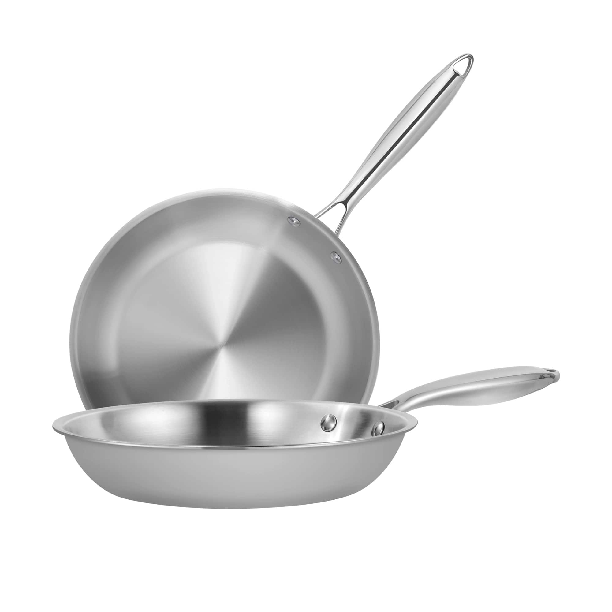 Front. Sugift - 9.5" and 11" Tri-Ply Stainless Steel Nonstick Open Fry Pan with Premium Magnetic Stainless Exterior, Aluminum Core - Silver.
