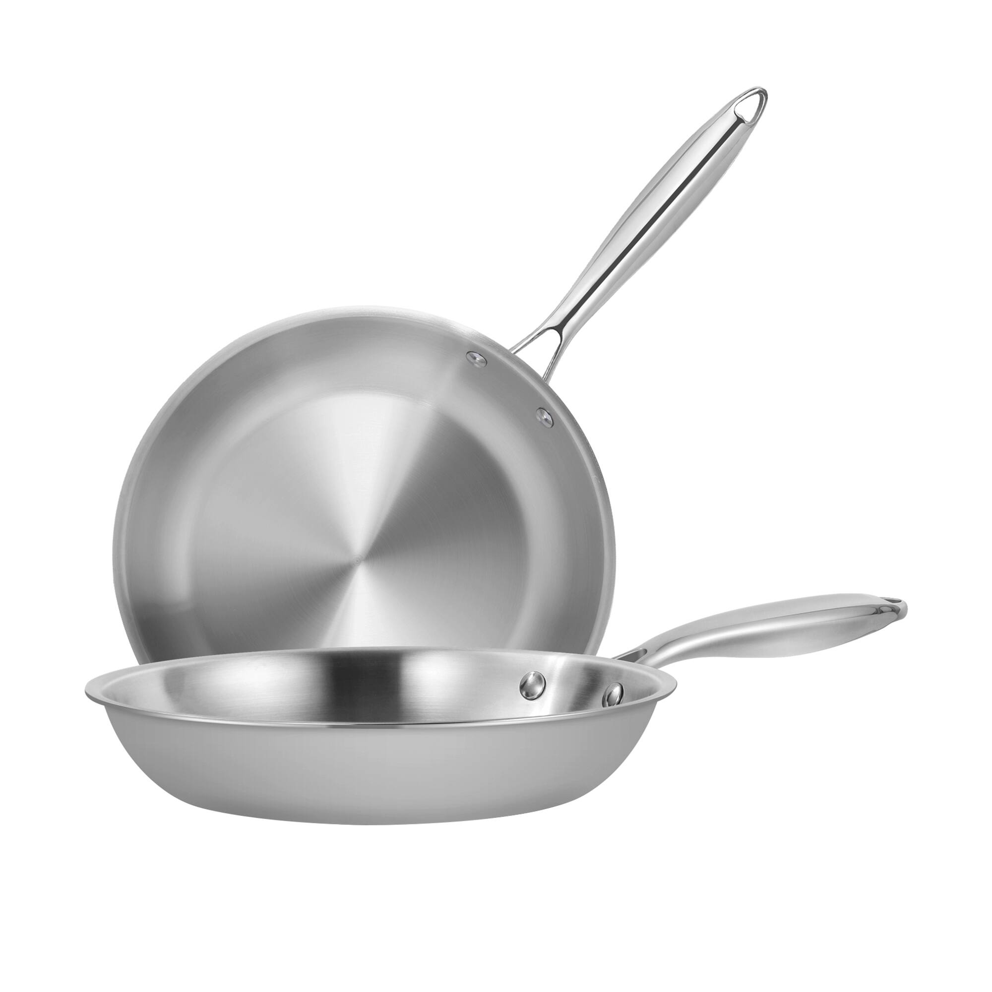 Front. Sugift - 9.5" and 11" Tri-Ply Stainless Steel Nonstick Open Fry Pan with Premium Magnetic Stainless Exterior, Aluminum Core - Silver.