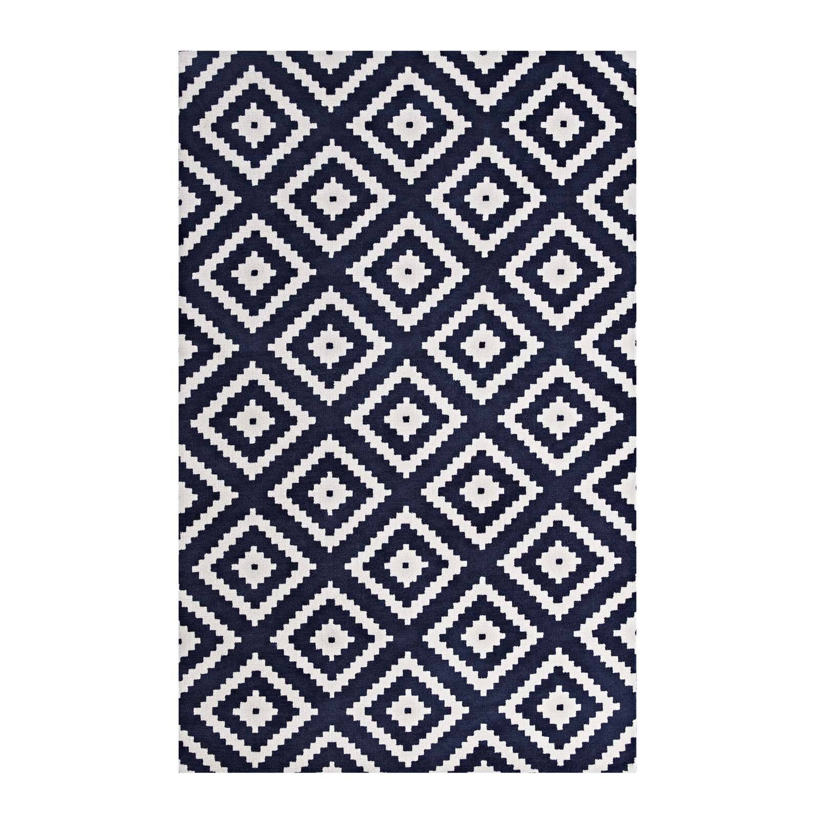 Angle. Modway - Alika Abstract Diamond Trellis Area Rug - Ivory and Navy.