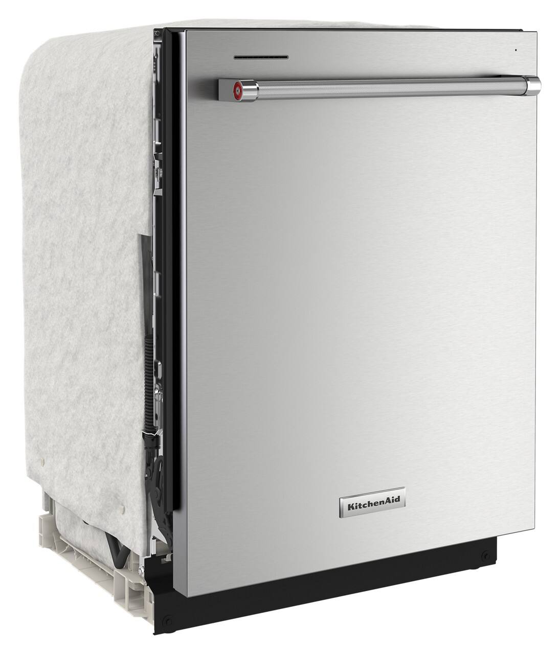 Angle. KitchenAid - 24" Top Control Built-in Stainless Steel Tub Dishwasher with 3rd Rack, 40+ Total Wash Jets, 41 dBA - Stainless Steel.