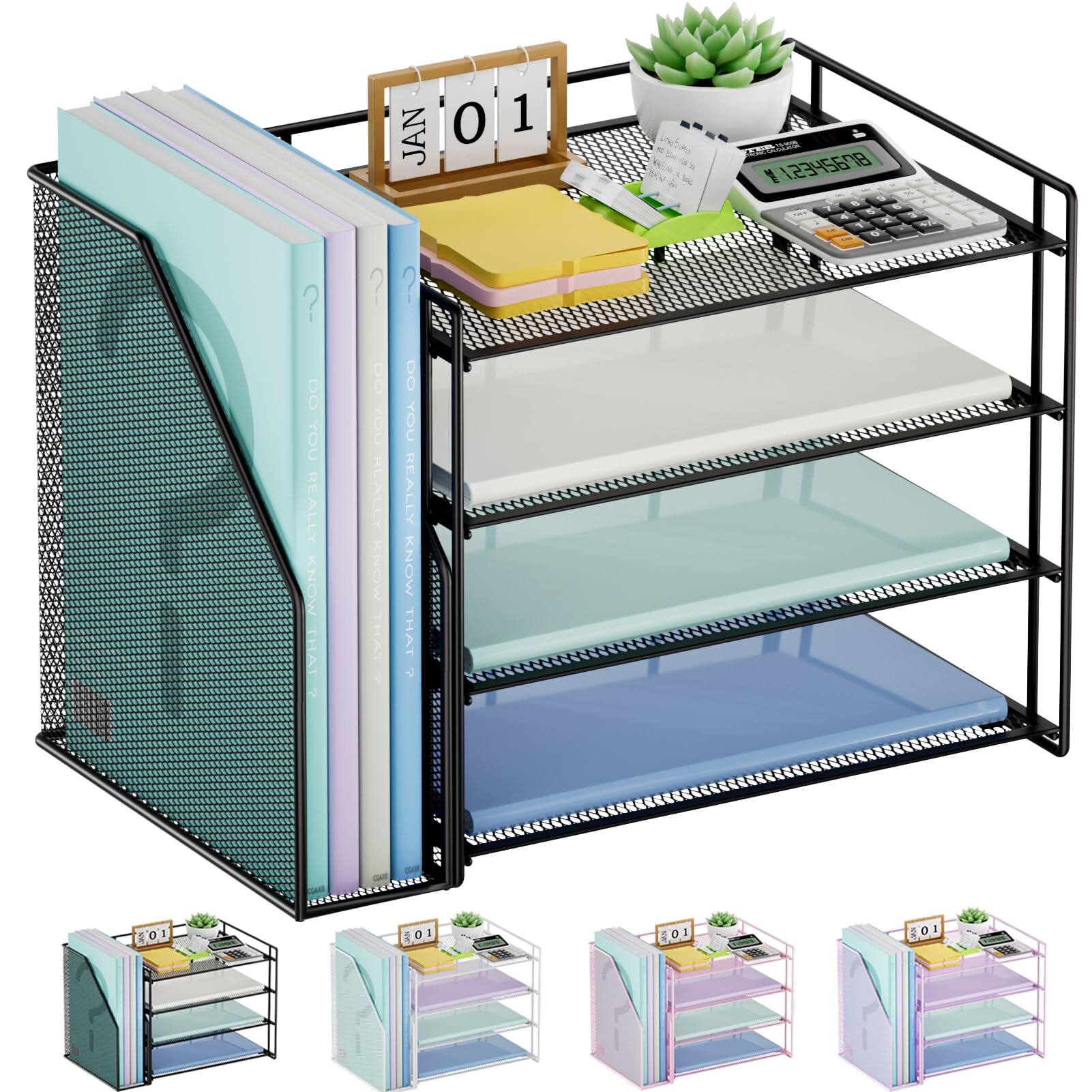 Dapper Styles - Desk Organizer And Accessories4-tier Paper File Letter Tray Accessories Workspace Organizers With Drawer 2 - Black