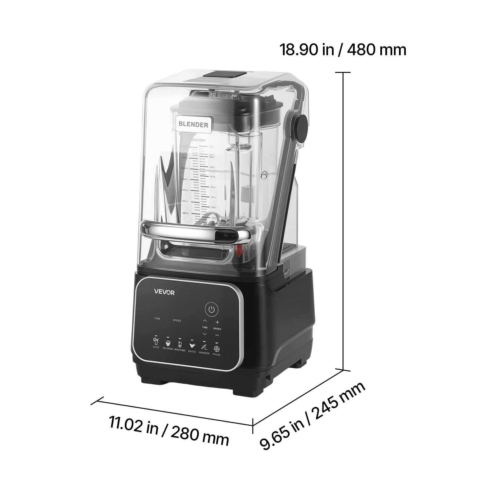 18.90 in / 480 mm

BLENDER

Sender

We

Cu
Ou
Au
Mini
VEVOR
TML

+ THE 100 V
was
SMOOTHED SAUCE GRADER PUSE

11.02 in / 280 mm
9.65 in / 245 mm