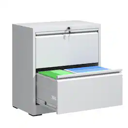 Loheer - 2 Drawer Lateral File Cabinet with Lock White Metal Filing Cabinet for Home Office Steel Wide Horizontal Storage