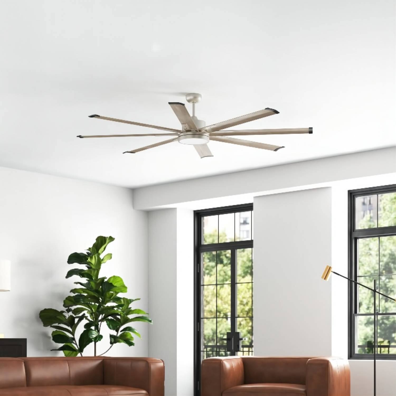 Left. Parrot Uncle - 72" Modern Silver LED Ceiling Fan with Remote Control and Aluminum Blades - Nickel.