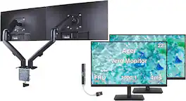 Acer - Vero 22" FHD IPS Monitor, 4ms Response Time, Anti-Glare, Built-In Speakers, VGA, 2Pack w/HDMI cable, DKZ Hub & Dual Arms - Black