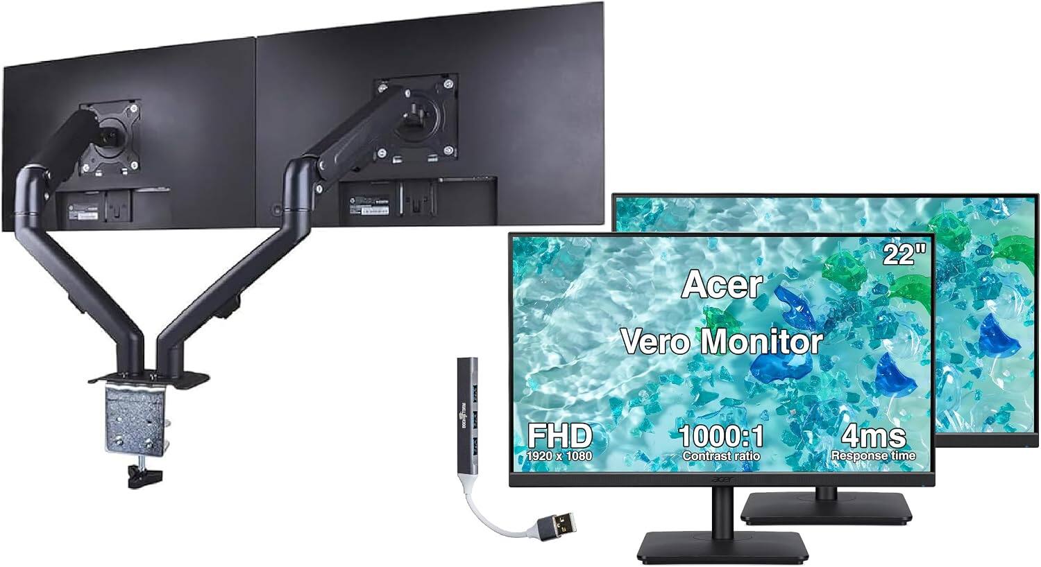 Acer Vero Monitor  
22"  
FHD 1920 x 1080  
1000:1 Contrast ratio  
4ms Response time