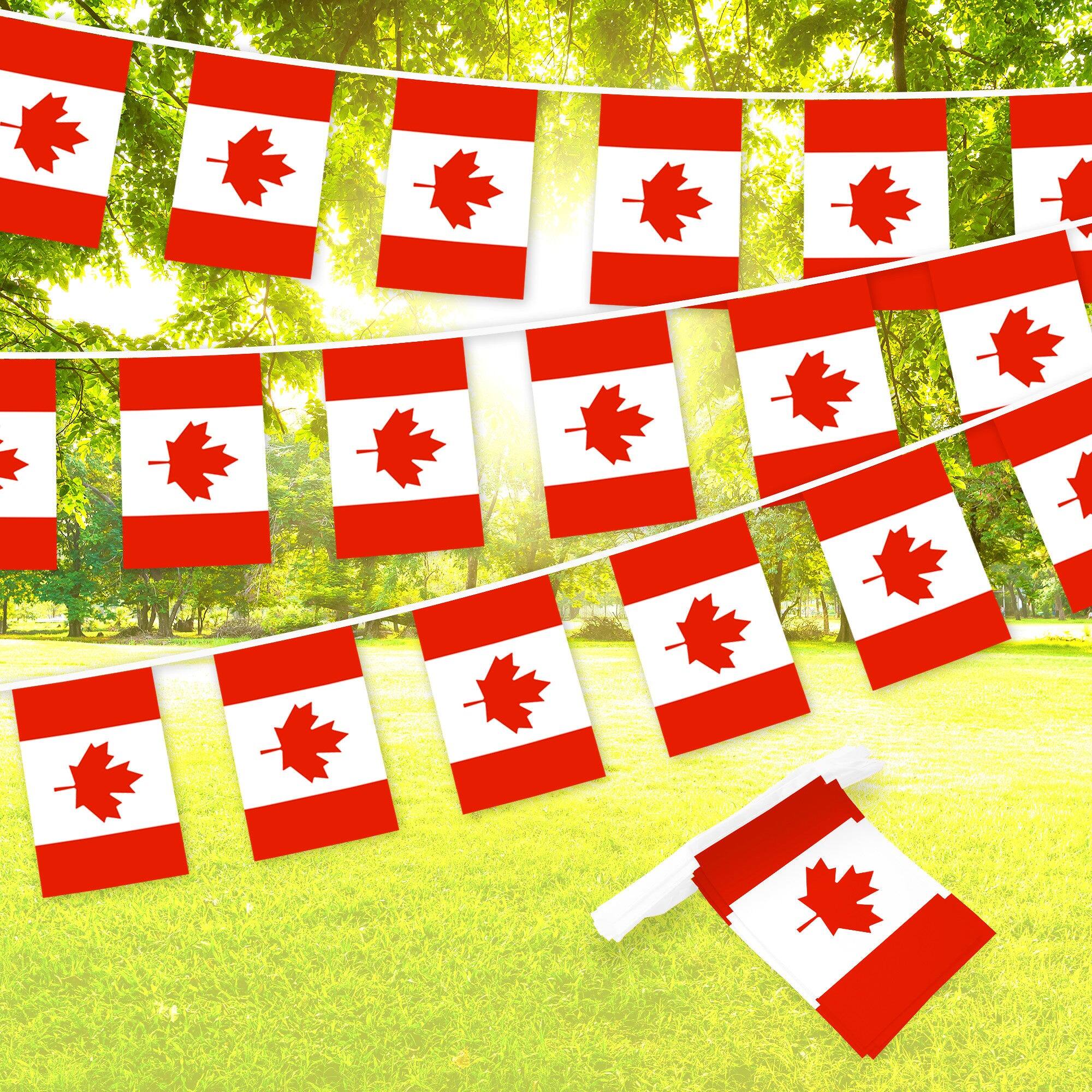 Front. G128 - Canada Flag Bunting Banner, 33 ft String with 38 Mini Flags (8.2 x 5.5 in), 150D Polyester. - Assorted Colors.
