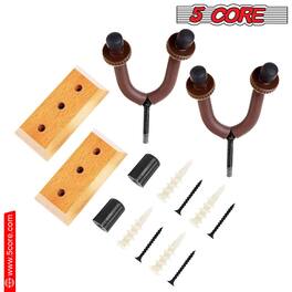 5 CORE - Guitar Wall Mount Hanger 2Pack U-Shaped Wood Guitar Wall Hook Stand - Brown