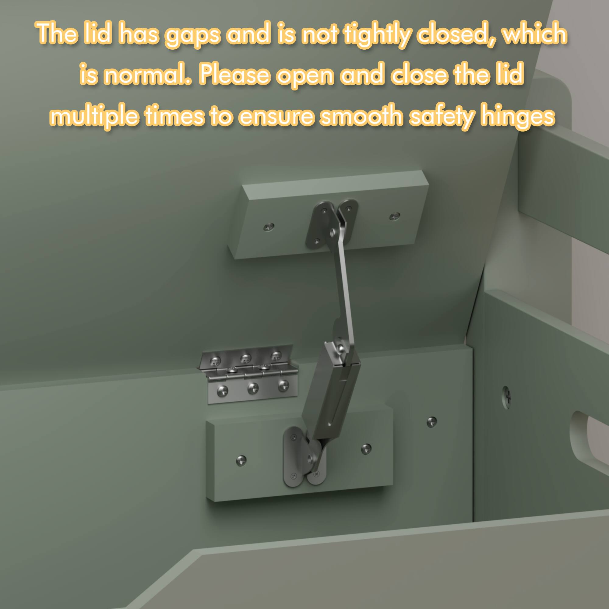 The lid has gaps and is not tightly closed, which is normal. Please open and close the lid multiple times to ensure smooth safety hinges