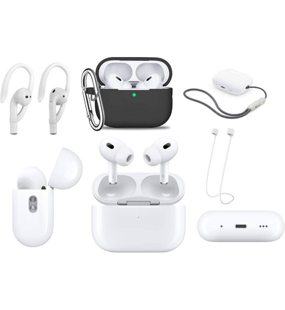 Front. Apple - Apple AirPods Pro (2nd generation) Black Bundle With Accessories - Multi.