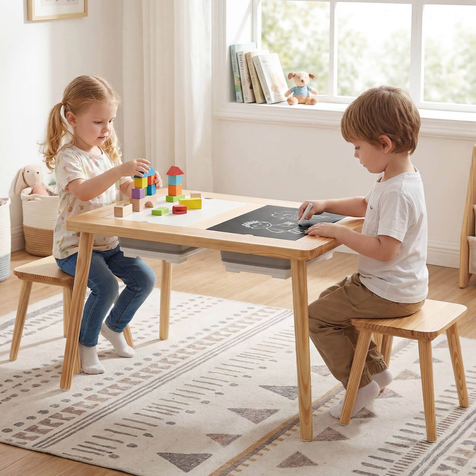 Alt View 1. Costway - Costway Sensory Table Kid's Table and Chairs Set with Detachable Double-Sided Tabletops - Natural,White,Black.