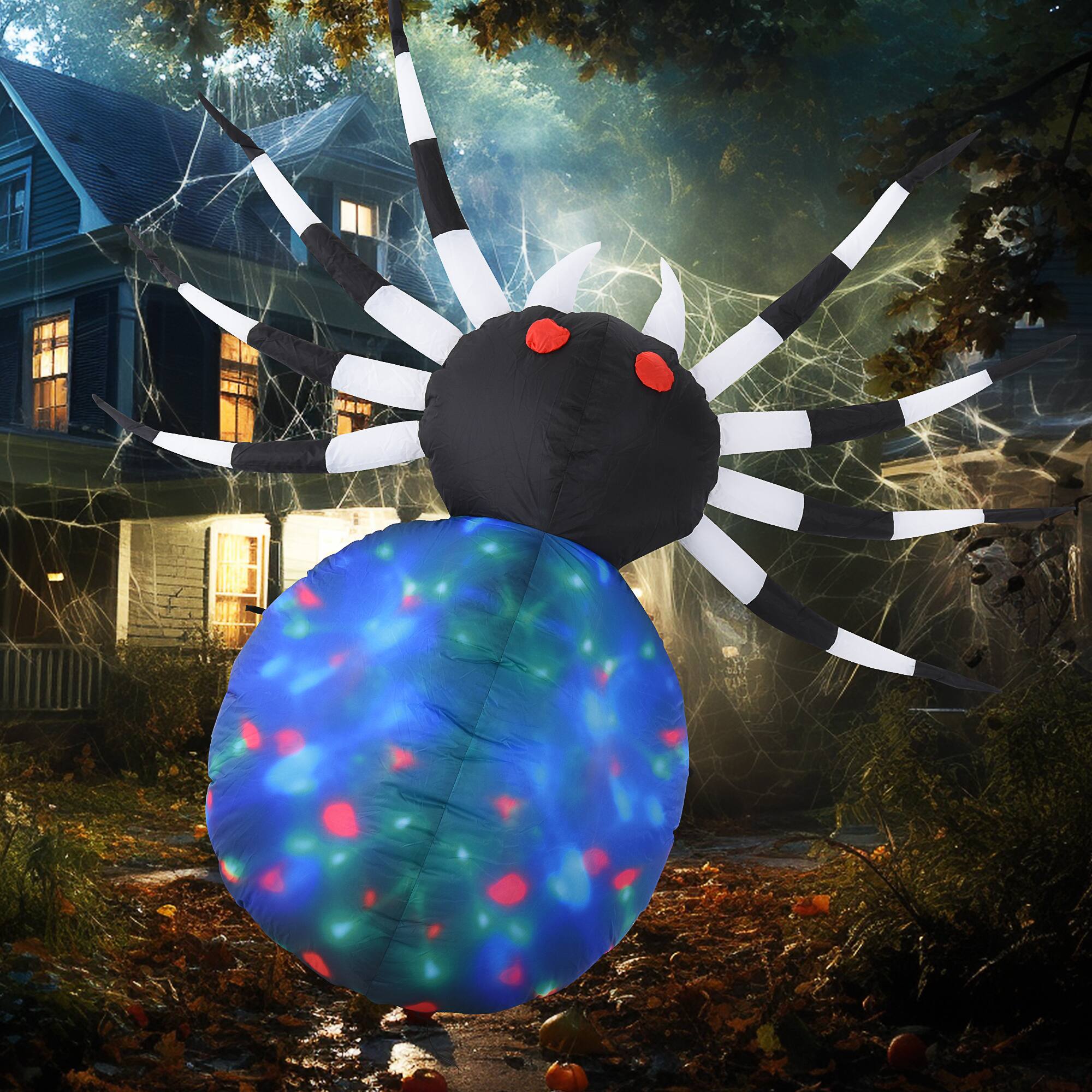 Alt View 1. Homcom - 5' Long Halloween Inflatables Outdoor Decorations Multicolor Red-Eyed Spider, Blow Up LED Yard Decor for Garden, Lawn, - blue,black,white.