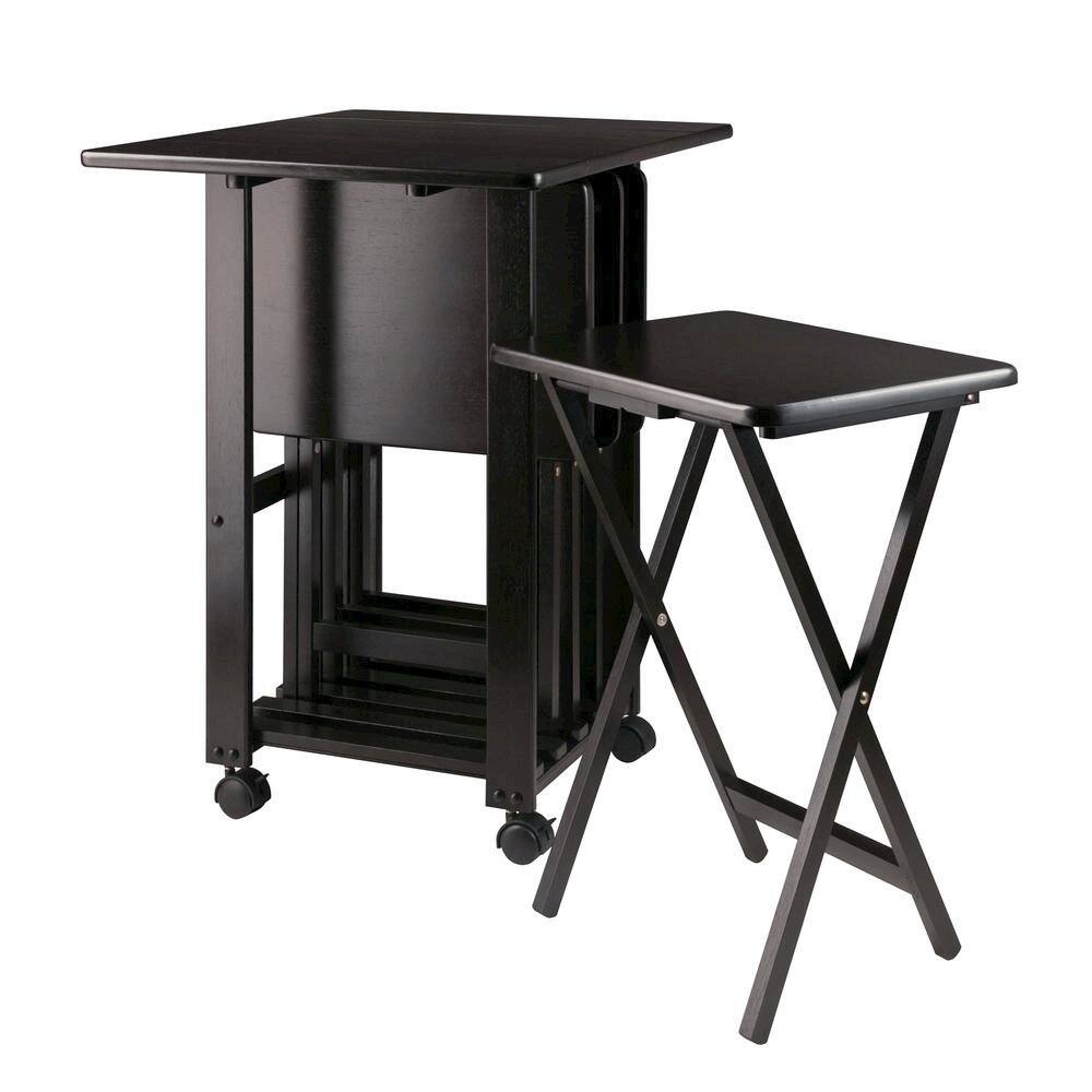 Alt View 4. FurniFact - Coffee-Finished Folding TV Tray Set – Small Sofa Tables for Living Room & Dining - Coffee.