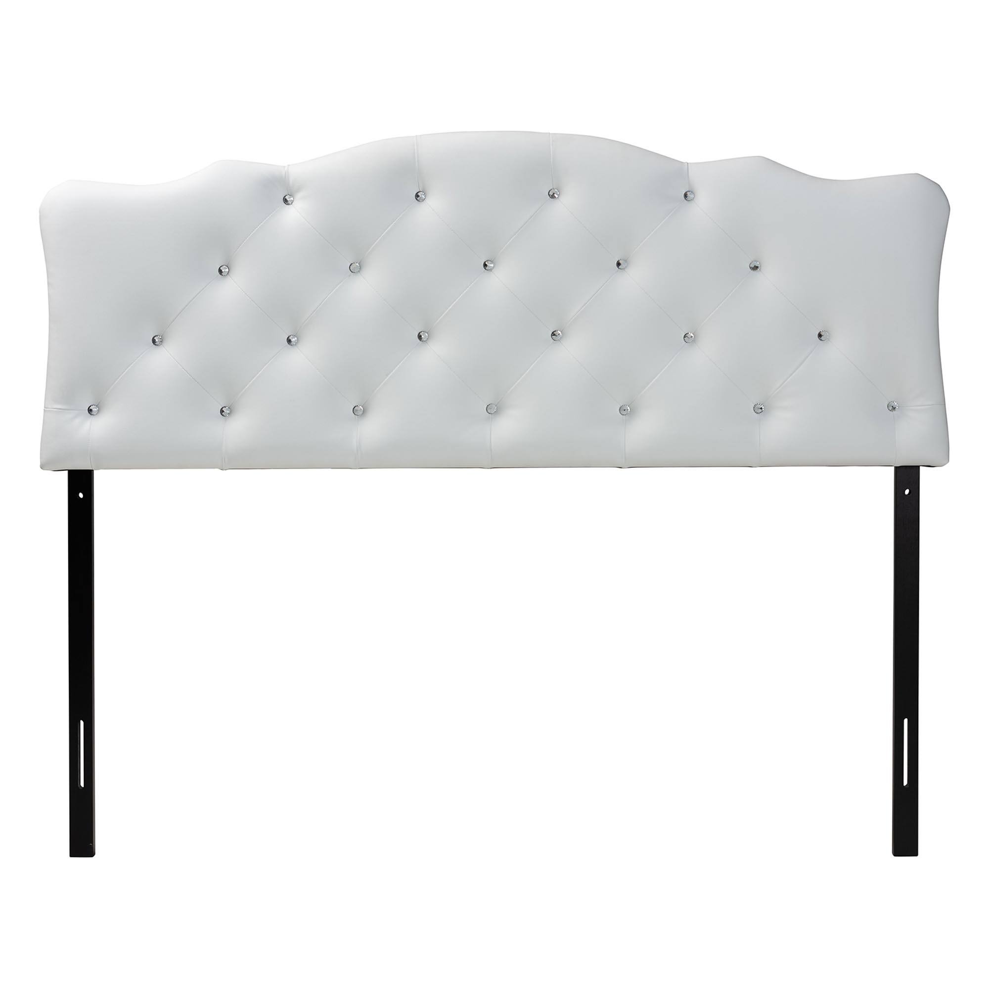 Angle. Baxton Studio - Rita Modern and Contemporary Full Size Faux Leather Upholstered Button-tufted Scalloped Headboard - White.