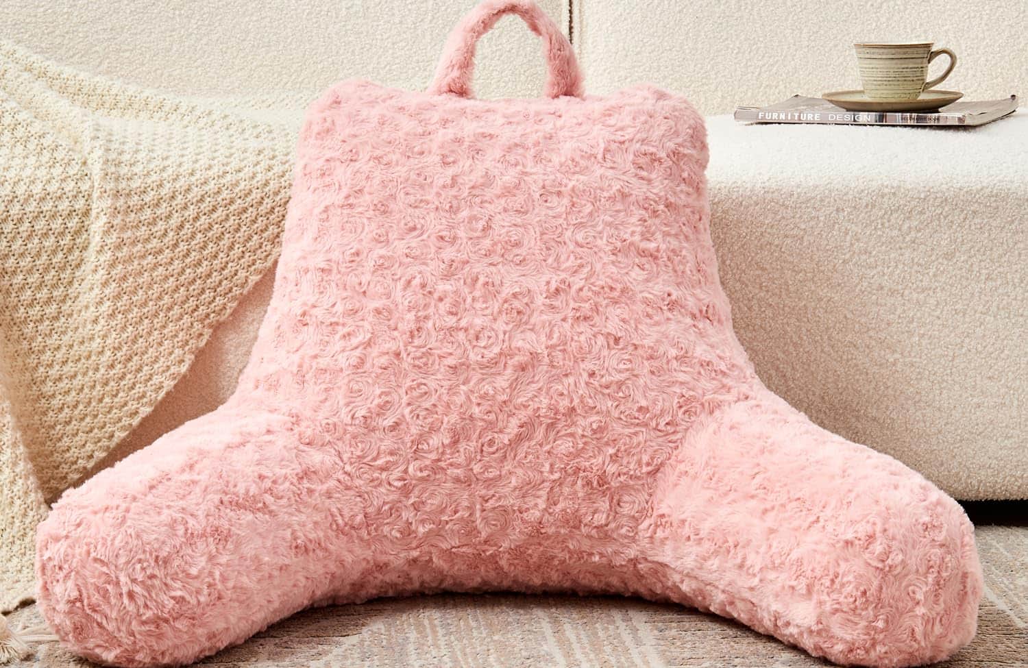 Hirose Alice - Reading Pillow Rose With Arms For Bed Sitting Up Adult Backrest Pillows Washable Cover Chair Watching Tv - Pink