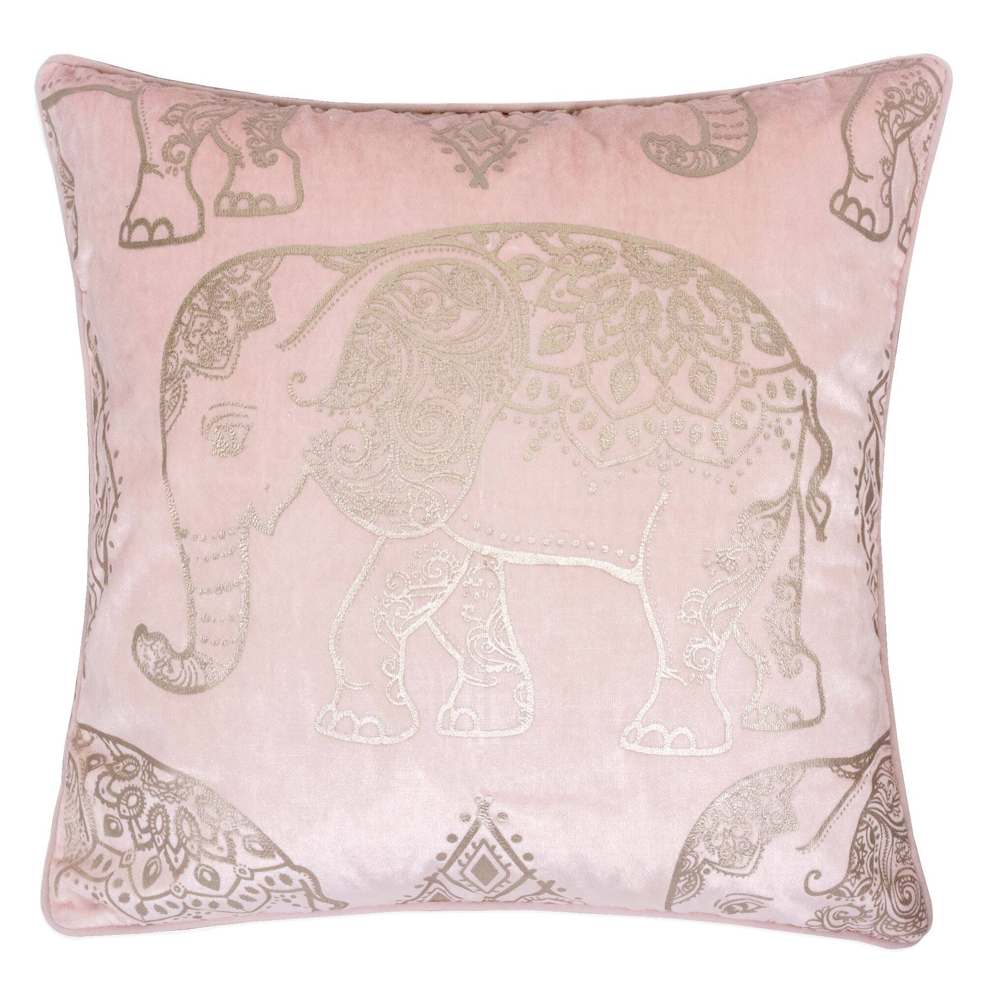 Angle. LuXeo - Elephant Velvet Throw Pillow / Color:Blush - BLUSH.