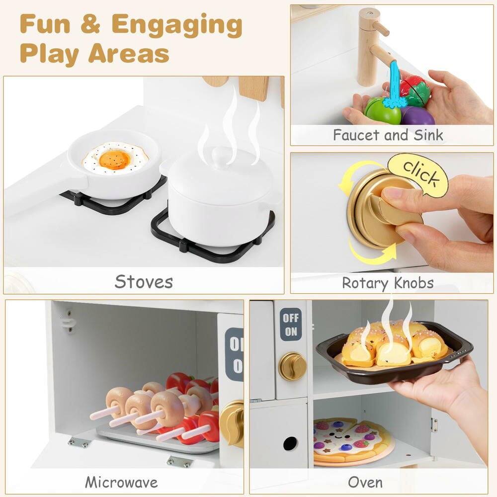 Fun & Engaging Play Areas

- Faucet and Sink
- Stoves
- Rotary Knobs
- Microwave
- Oven