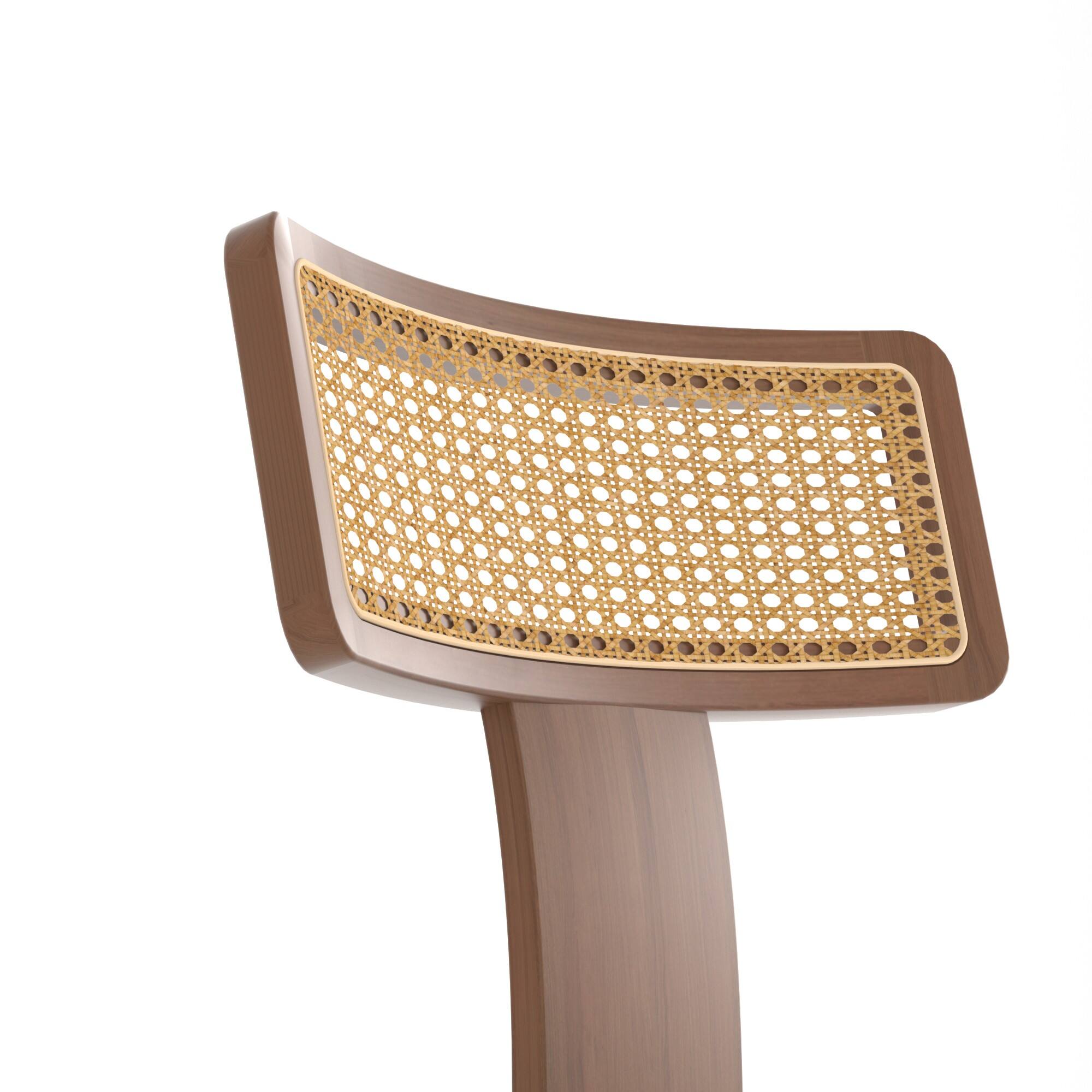 Left. PexFix - Solid Wood & Rattan Dining Chairs Set of 2, Mid Century Modern Accent Chairs for Kitchen, Dining Room - Walnut.