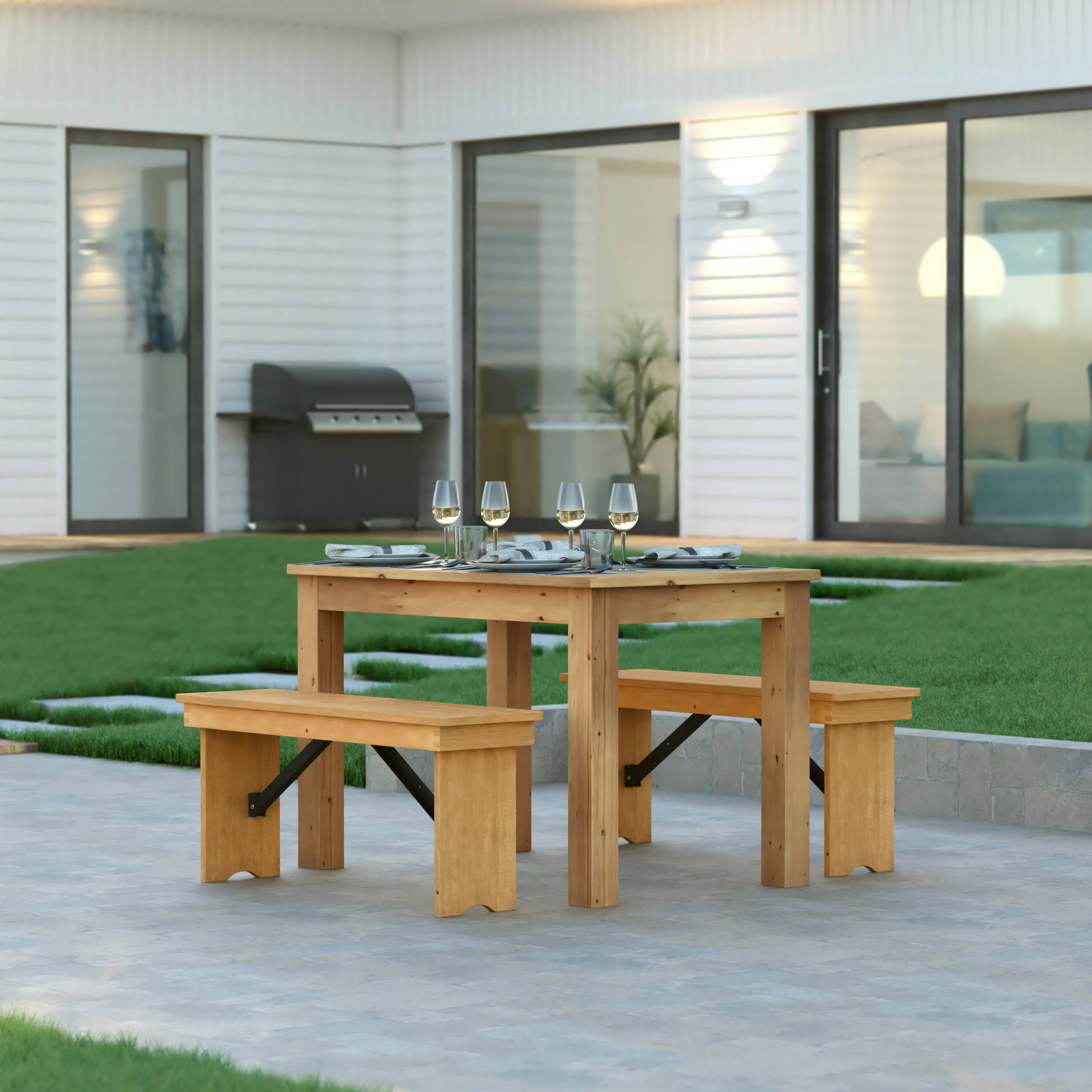 Alt View 4. Emma + Oliver - 46" x 30" Rectangular Antique Rustic Solid Pine Farm Dining Table - Light Natural.