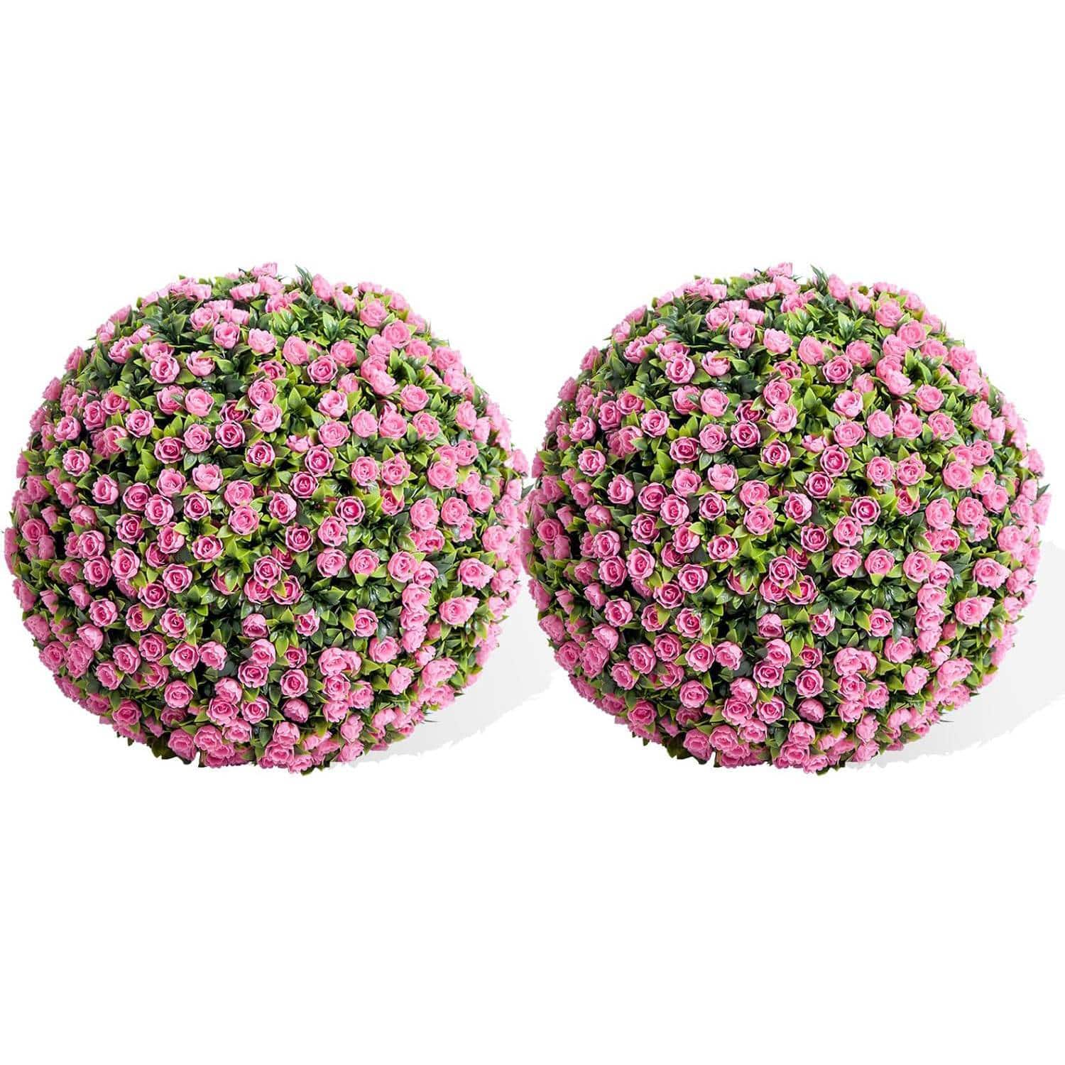 Acekool - 2PCS 17" Pink Artificial Flower Topiary Decorative Balls for Home Decor