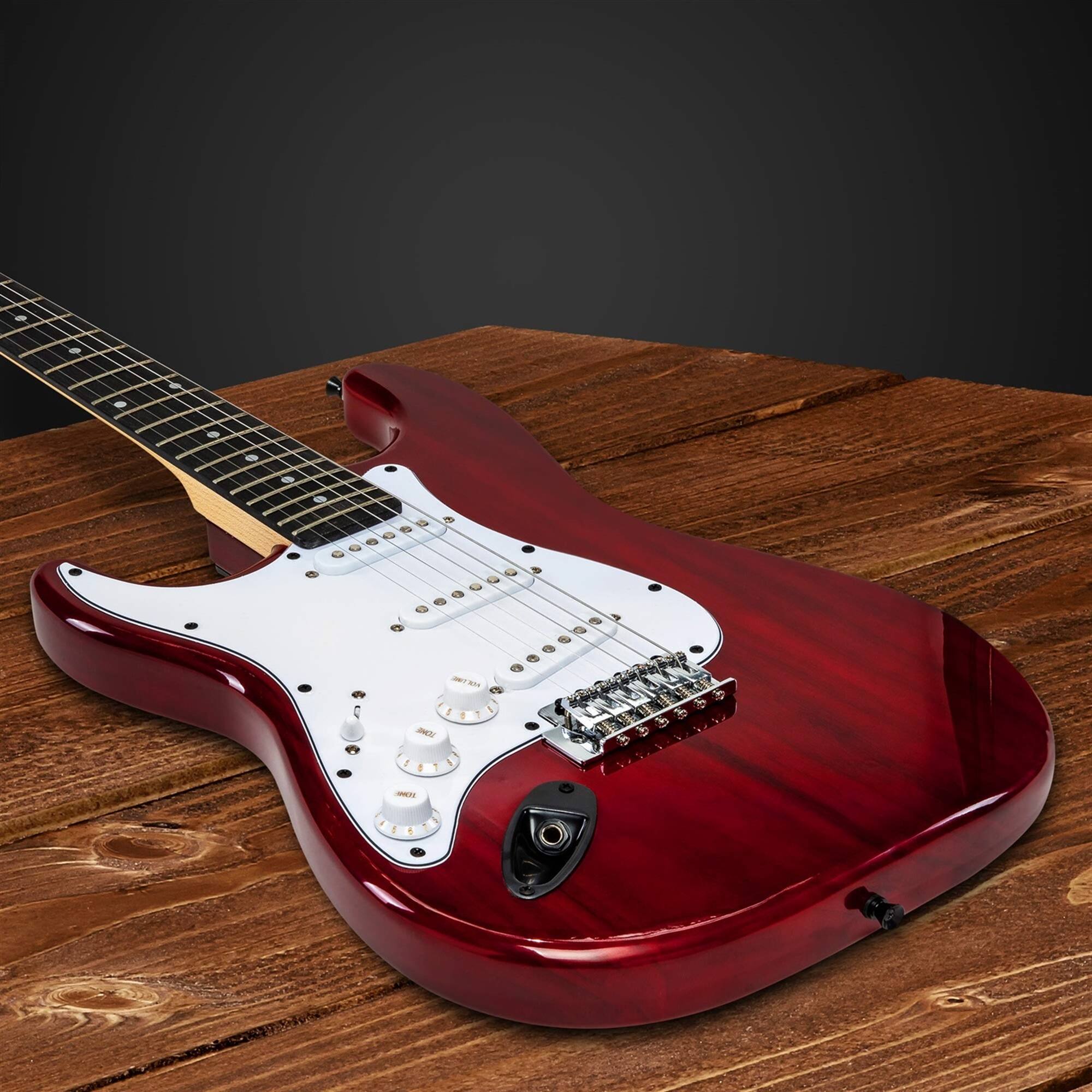 Alt View 4. Lyxpro - CS 39” Left Handed Electric Guitar Kit for Beginner W/Amp Cable, 6 Picks & Guide - Red.