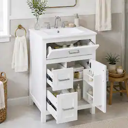 Loheer - 24 inch bathroom vanity with sink Freestanding Cabinet - White