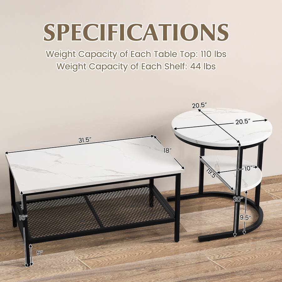 Costway Nesting Coffee Table Set Of 2 Faux Marble Top Detachable W costway-nesting-coffee-table-set-of-2-faux-marble-top-detachable-w