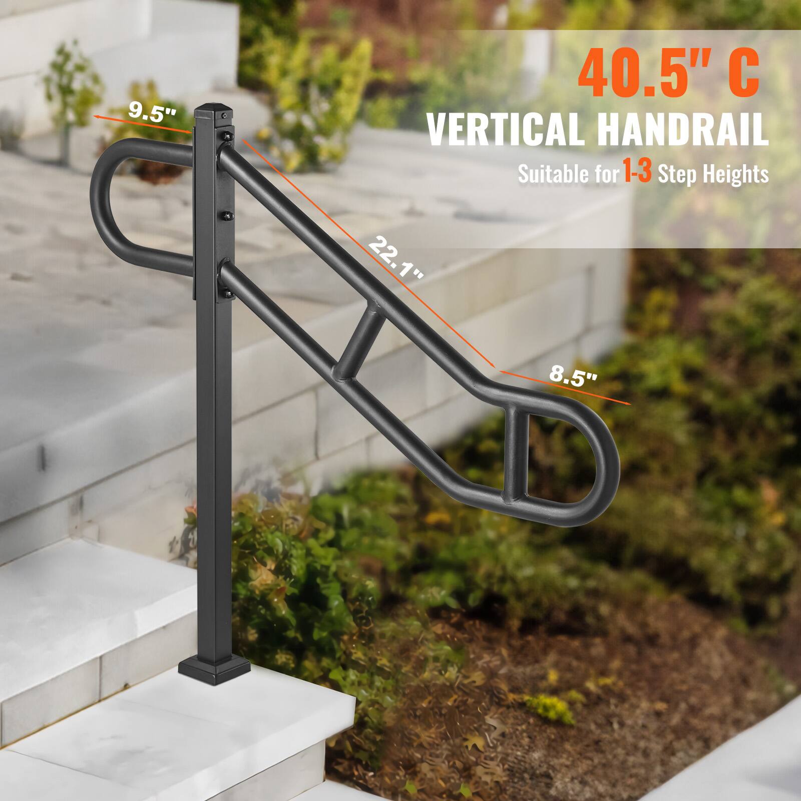 40.5" C VERTICAL HANDRAIL  
Suitable for 1-3 Step Heights  
9.5"  
22.1"  
8.5"