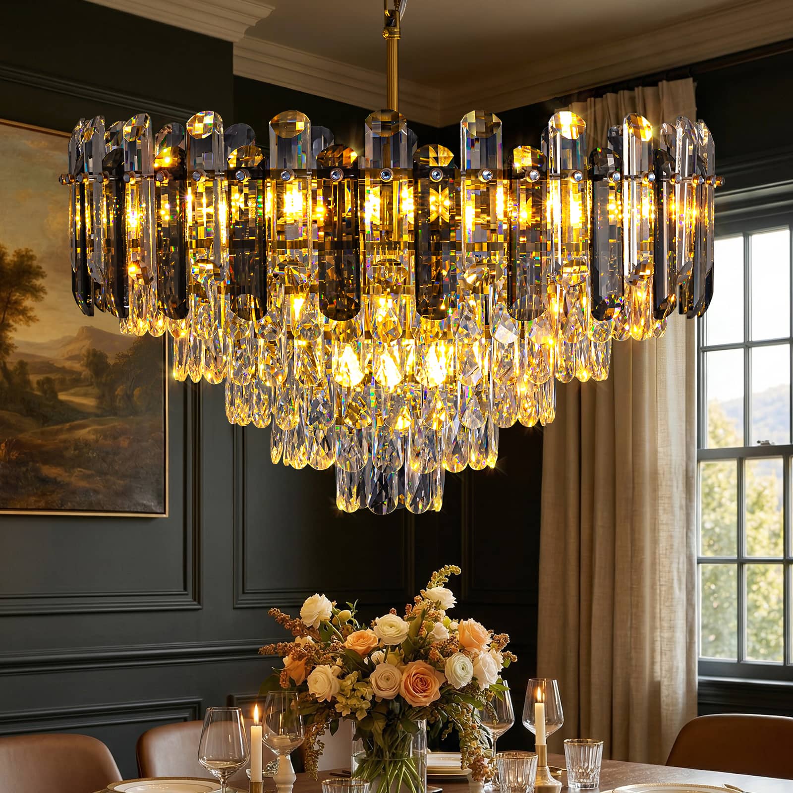 Front. Siljoy - 24-inch Gold K9 Crystal Chandelier Modern Ceiling Light for Living Room Kitchen Island, Dimmable E12 Base - Gold.
