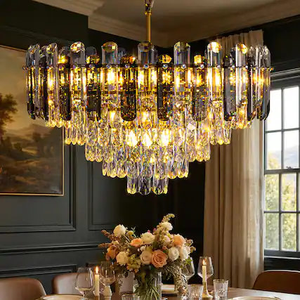 Front. Siljoy - 24-inch Gold K9 Crystal Chandelier Modern Ceiling Light for Living Room Kitchen Island, Dimmable E12 Base - Gold.