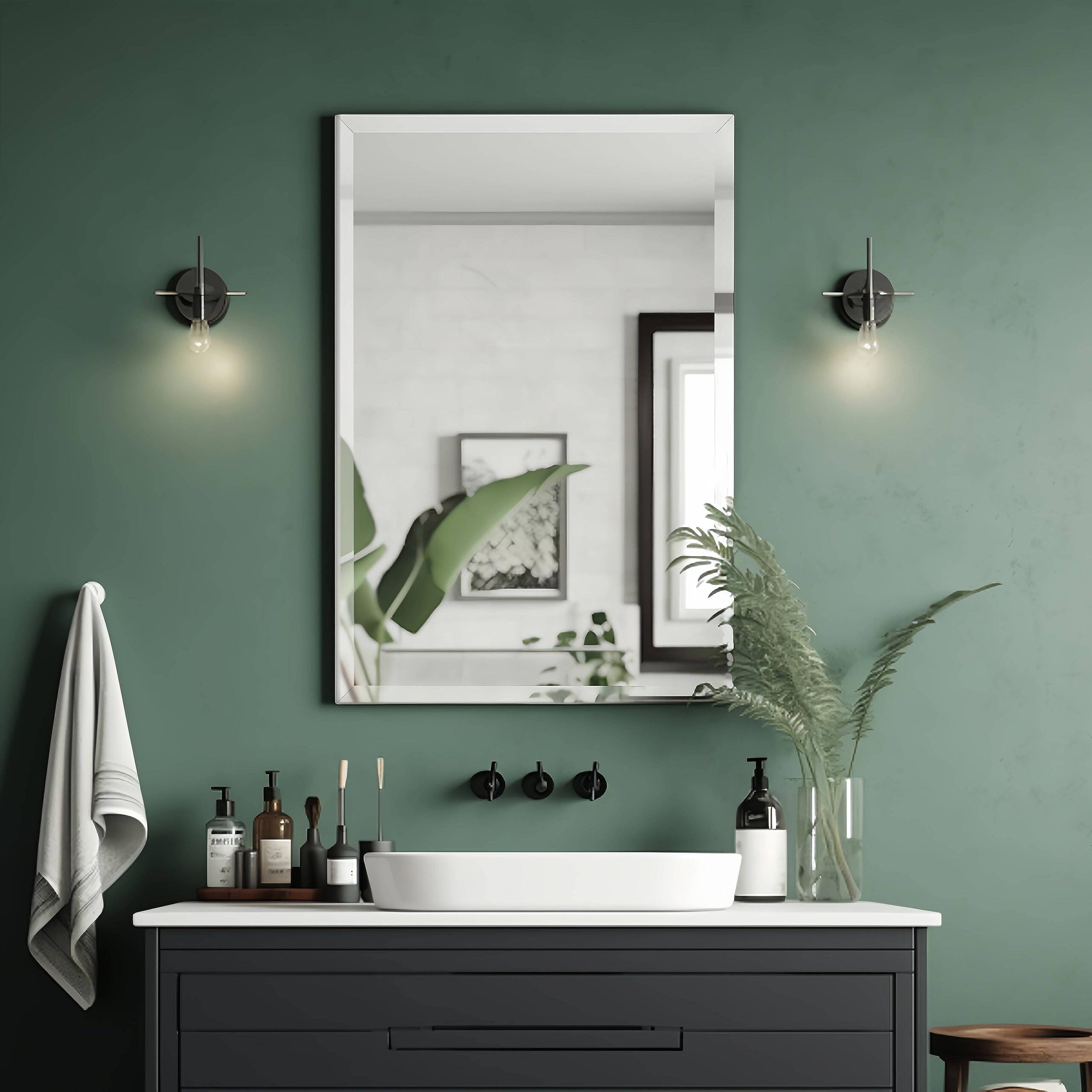 Comfort Essence - Rectangle Frameless Mirror With 1" Beveled Edge Bathroom For Wall Vanity Bedroom Living Room 【Safe - 30"L x 20"W