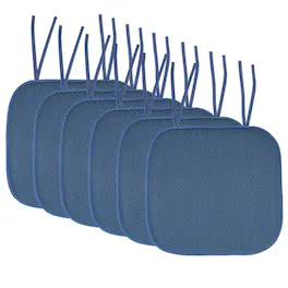 Sweet Home Collection - Honeycomb Memory Foam Non-Slip 16" x 16" Chair Cushion Pad with Ties, 6-Pack - Blue