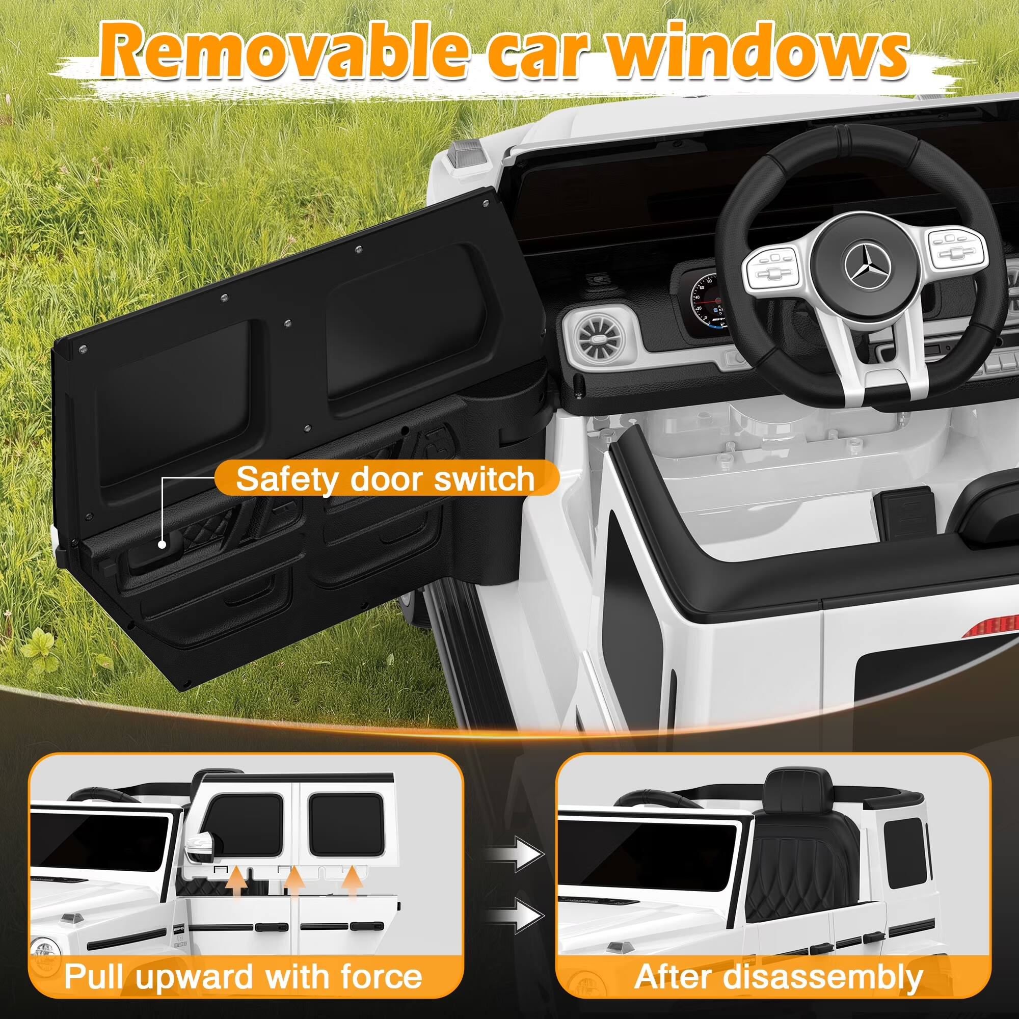 Removable car windows

Safety door switch

Pull upward with force

After disassembly