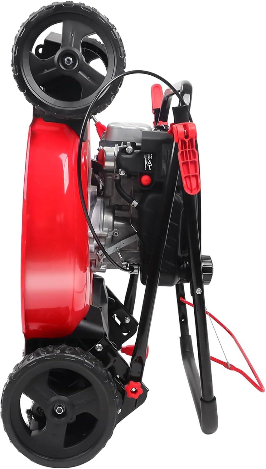 Alt View 5. POWERSMART - 21-Inch Gas Push Lawn Mower,125cc Briggs & Stratton E300 Engine, 2-in-1 Mulching & Side-Discharge,Steel Deck - Red.
