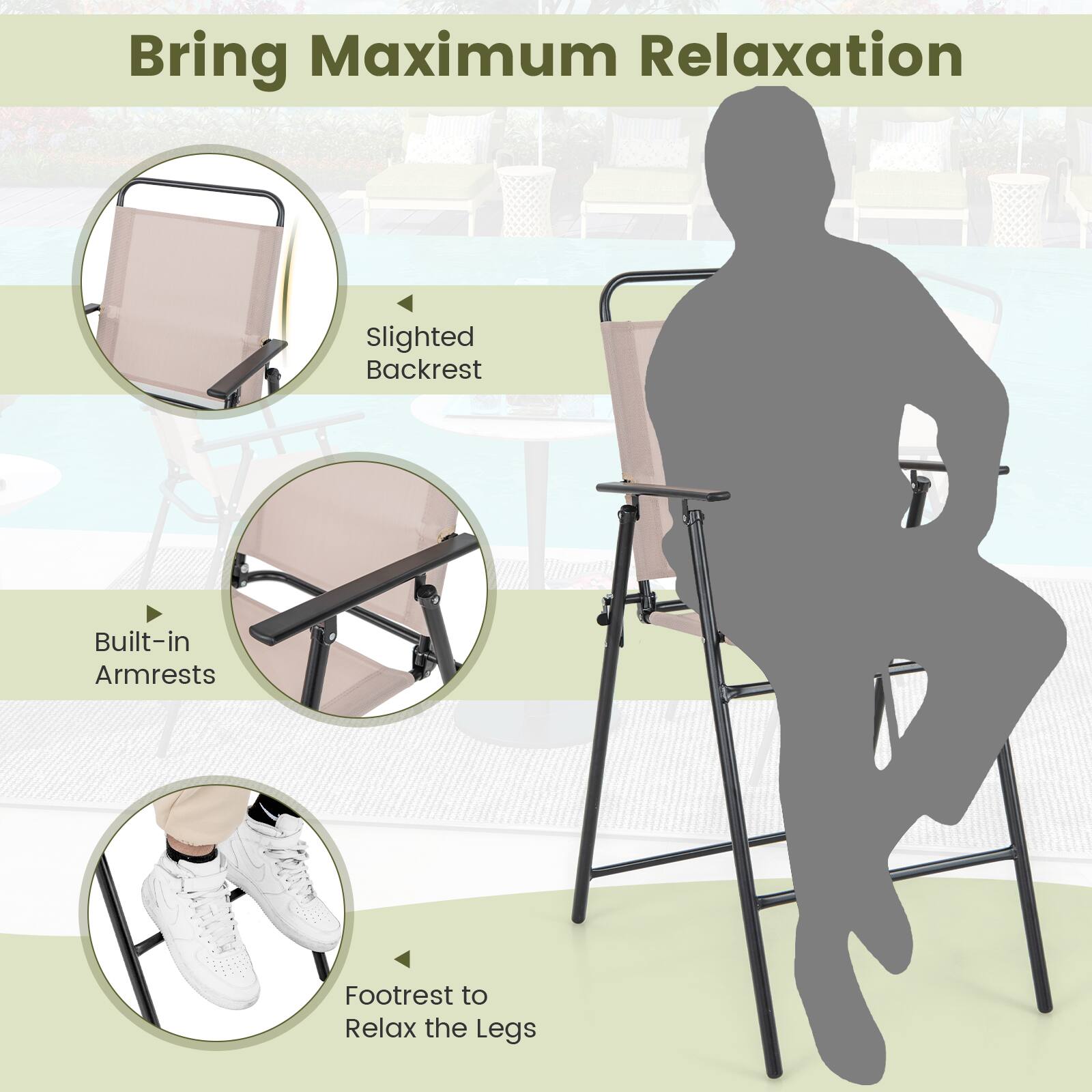 Bring Maximum Relaxation, slighted Backrest, Built-in Armrests, Footrest to Relax the Legs