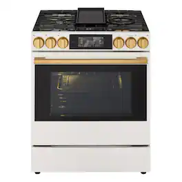 LG - SIGNATURE 30-in Wide 6.3 Cu. Ft. Slide-In Gas True Convection Smart Range with EasyClean and 6.8-in Color LCD Screen - Essence White