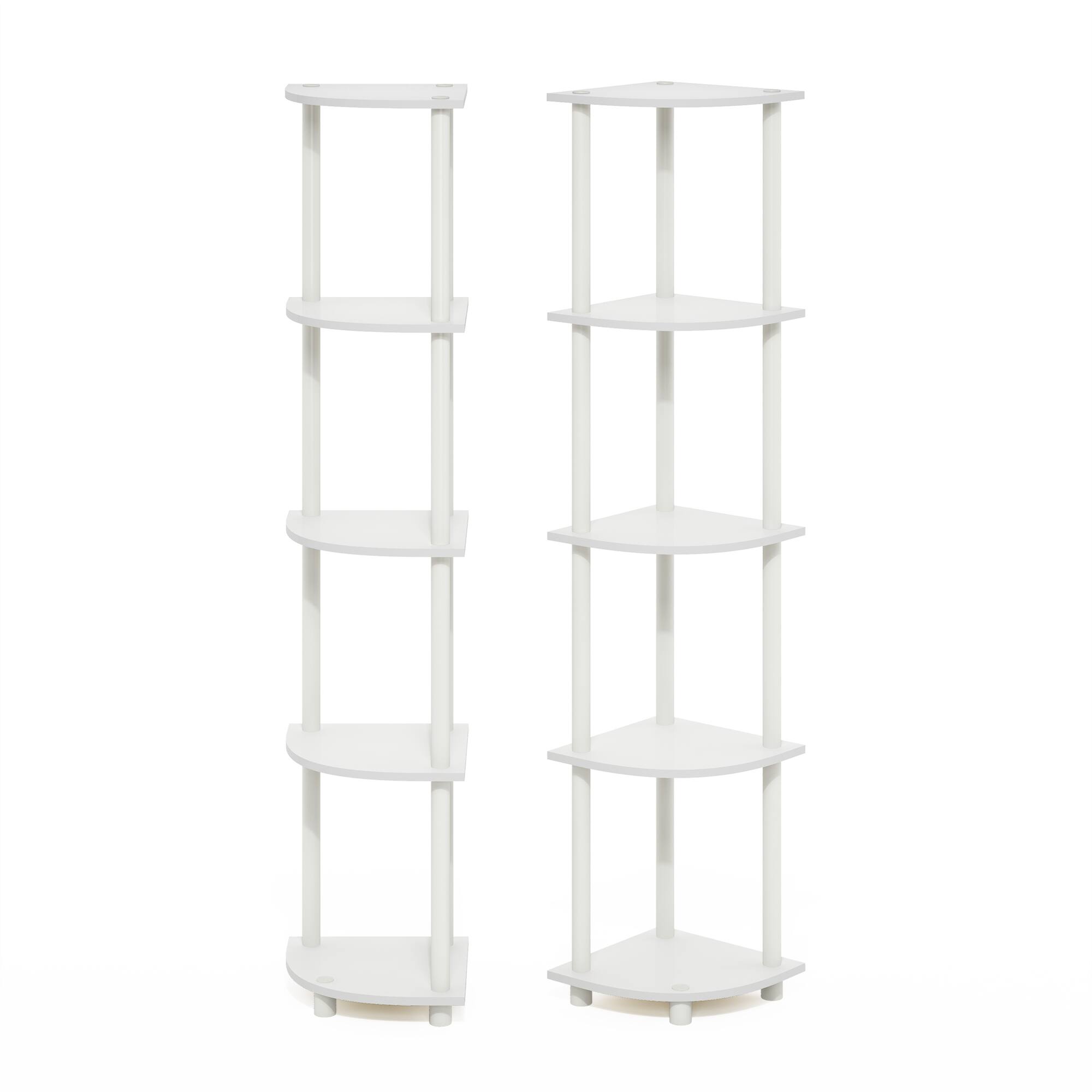 Alt View 2. Furinno - Turn-N-Tube 5 Tier Corner Display Rack Multipurpose Shelving Unit, White/White, Set of 2 - White/White.