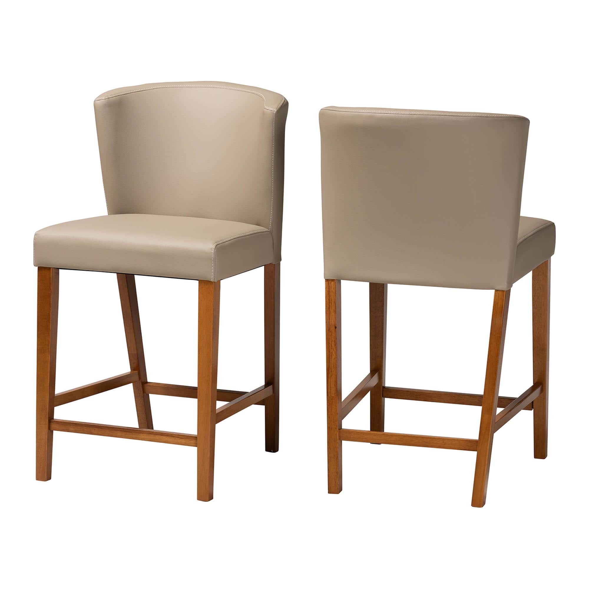 Baxton Studio - Olivia Mid-century Modern Scandinavian Style Walnut Wood Faux Leather Pub Stool - "Walnut" Dark Brown
