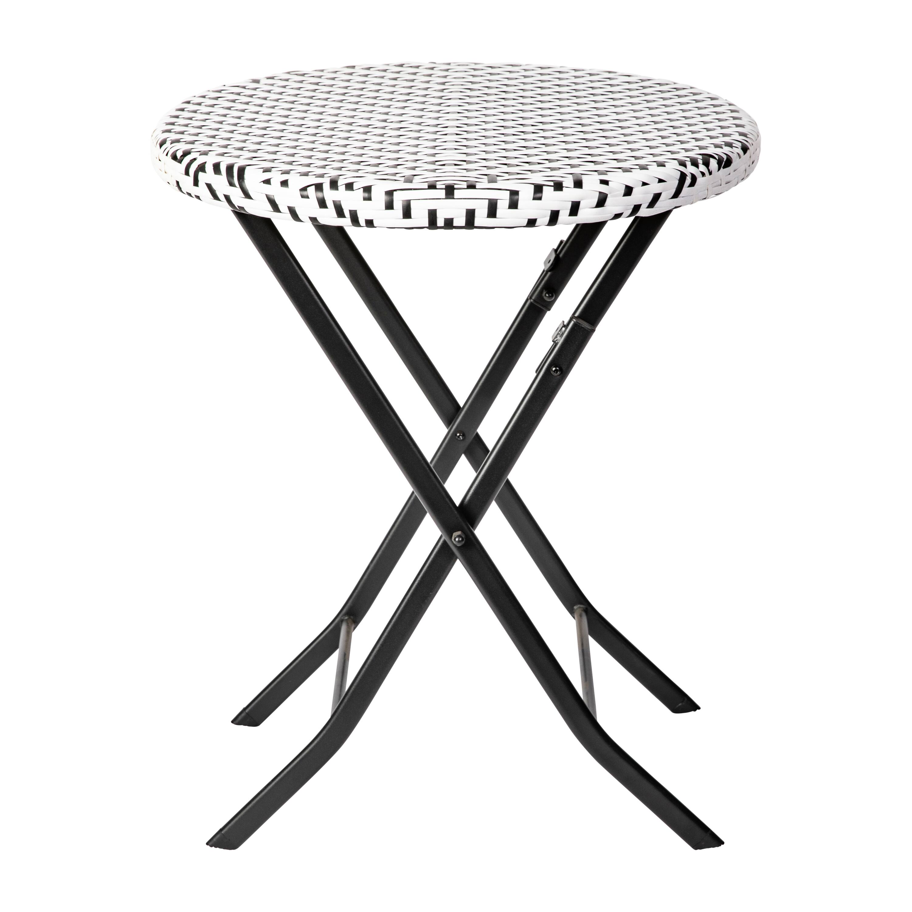 Alt View 9. Emma + Oliver - Ciel Three Piece Folding Bistro Set in PE Rattan with Metal Frames for Indoor and Outdoor Use - Black & White.