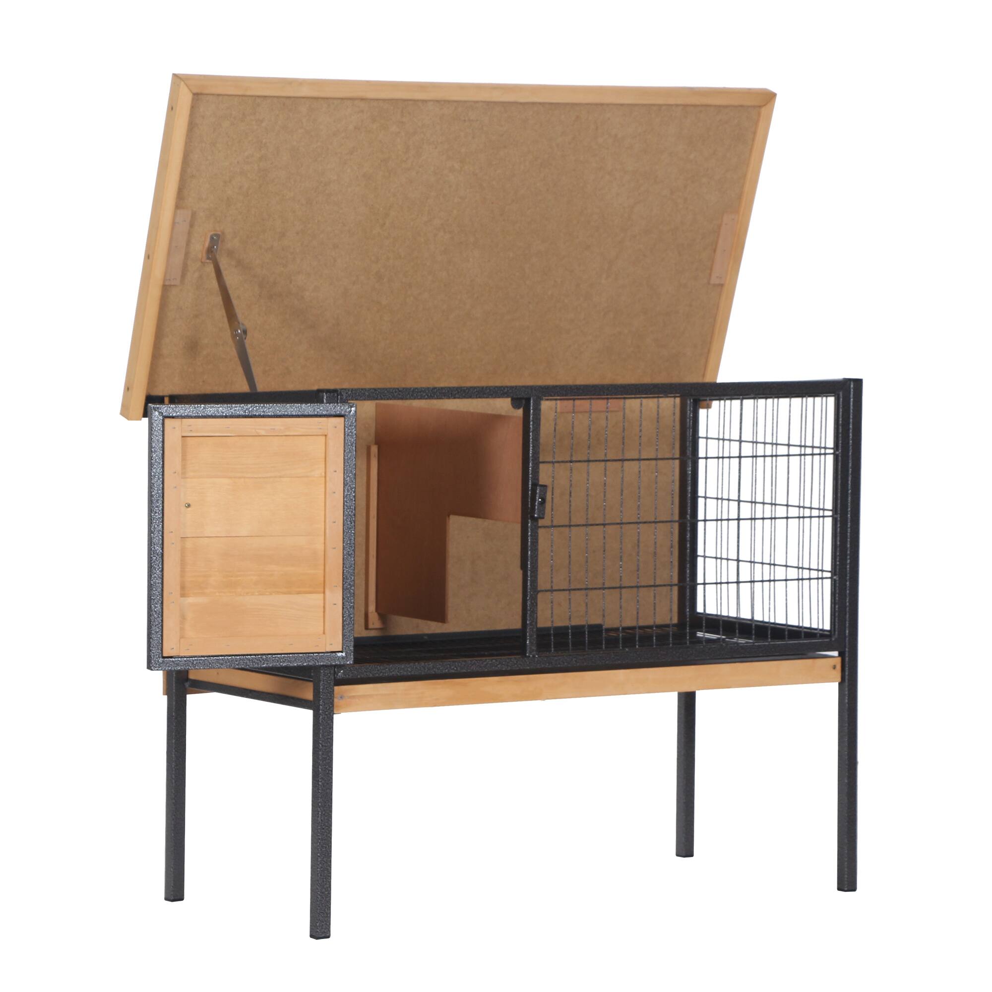 Alt View 7. Pawhut - Rabbit Hutch Elevated Bunny Cage Small Animal Habitat with Metal Frame, Metal Wire Pan, Openable Water-Resistant Roof.